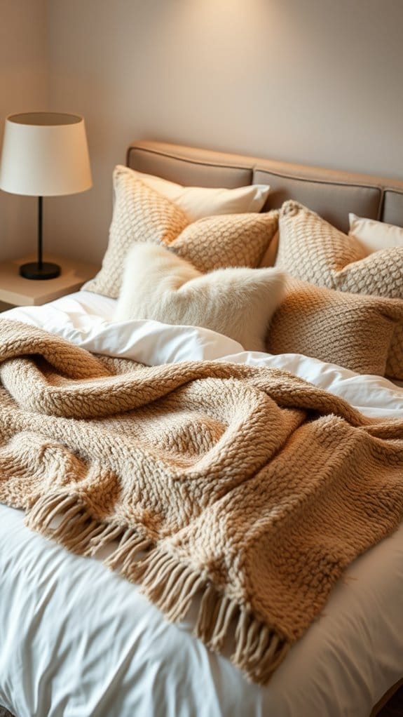23 Warm and Cozy Bedroom Ideas for the Ultimate Retreat 2 layered textures and cushions
