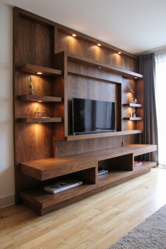20 Modern TV Unit Designs for the Ultimate Entertainment Setup 16 layered wood platform design