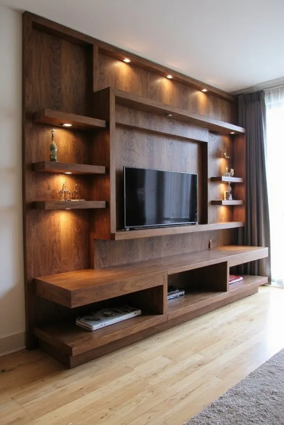 20 Modern TV Unit Designs for the Ultimate Entertainment Setup 16 layered wood platform design