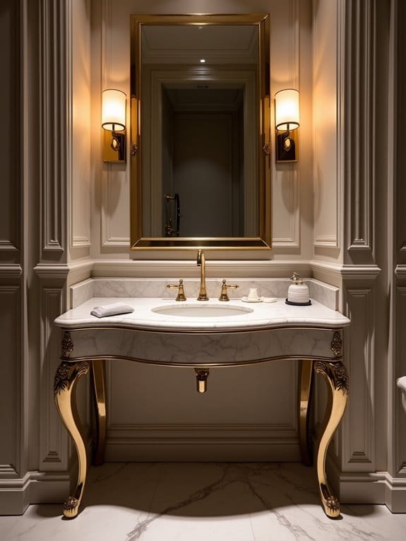 19 Gorgeous Makeup Vanity Ideas to Match Any Aesthetic 9 marble top gold hardware