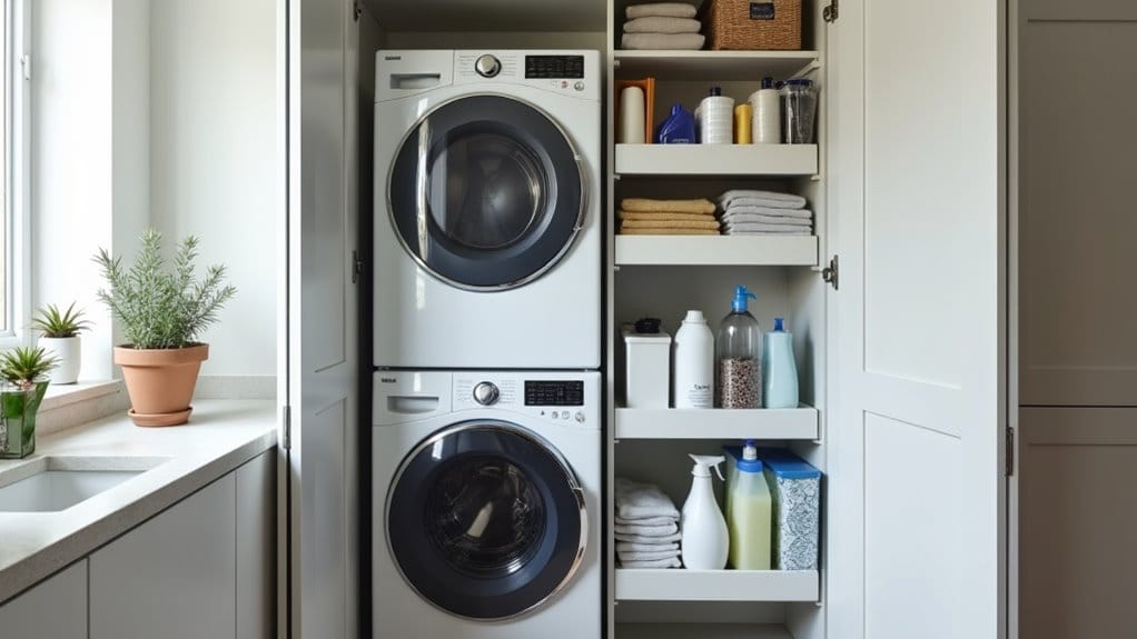 16 Smart Stacked Washer and Dryer Laundry Room Ideas That Maximize Space 15 maximize space with over the door storage