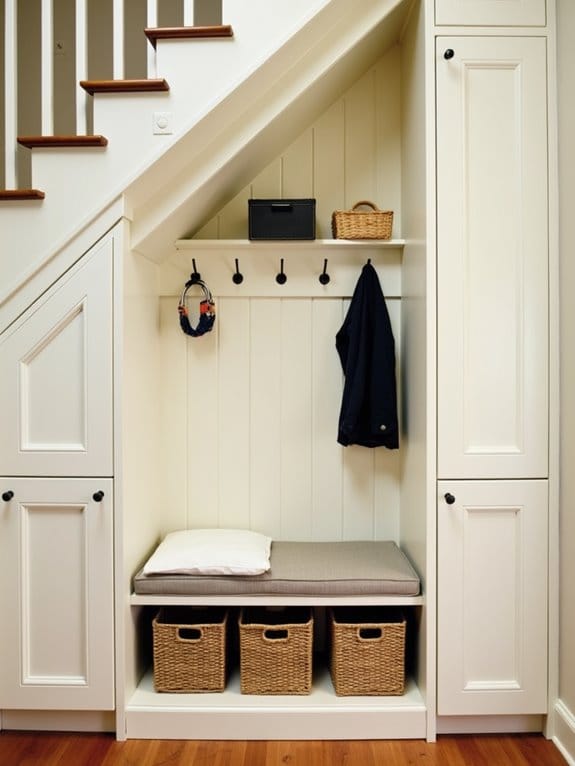 16 Space-Saving DIY Mudroom Ideas Perfect for Small Spaces 13 maximize under stair storage