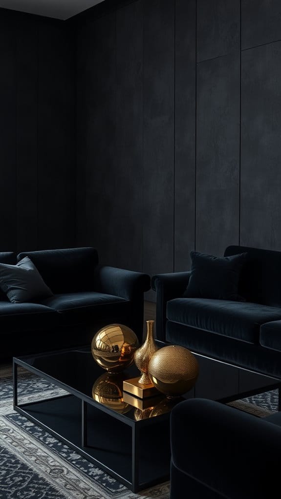 22 Dark and Moody Living Room Ideas You’ll Fall in Love With 6 metallic accents add elegance