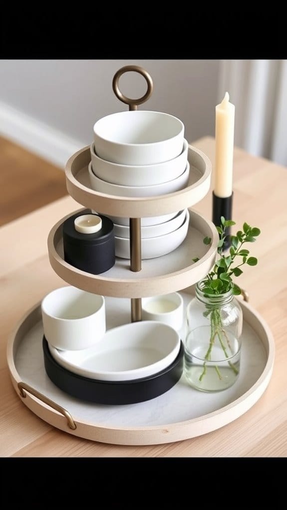 24 Unique Tiered Tray Decor Ideas Anyone Can Recreate 20 minimalist modern neutral toned decor