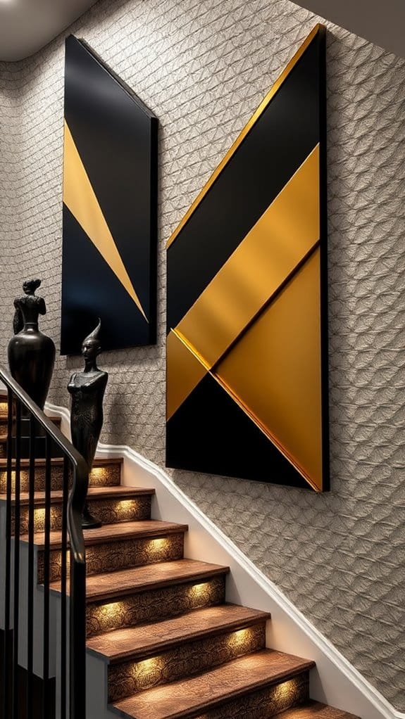 How to Style a Staircase Wall: 26 Inspiring Decor Ideas 19 modern geometric wall decor