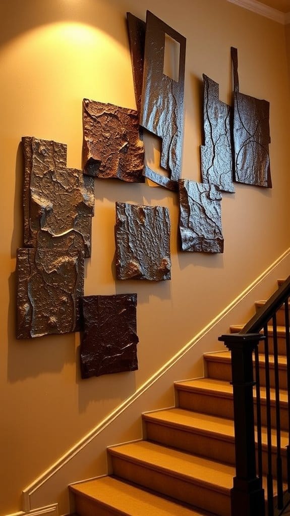 How to Style a Staircase Wall: 26 Inspiring Decor Ideas 24 modern sculptural wall art