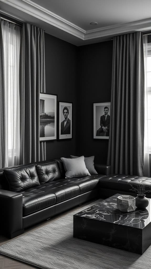 22 Dark and Moody Living Room Ideas You’ll Fall in Love With 16 monochrome art enhances ambiance