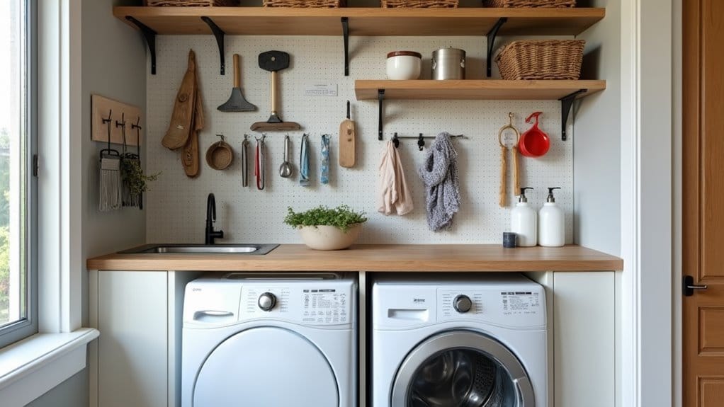 16 Smart Stacked Washer and Dryer Laundry Room Ideas That Maximize Space 13 organized laundry tool storage