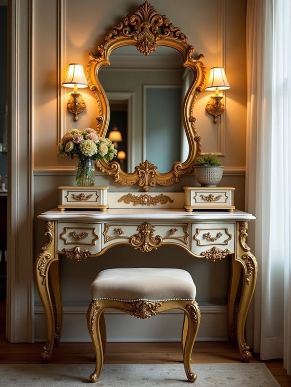 19 Gorgeous Makeup Vanity Ideas to Match Any Aesthetic 3 ornate vintage vanity decor