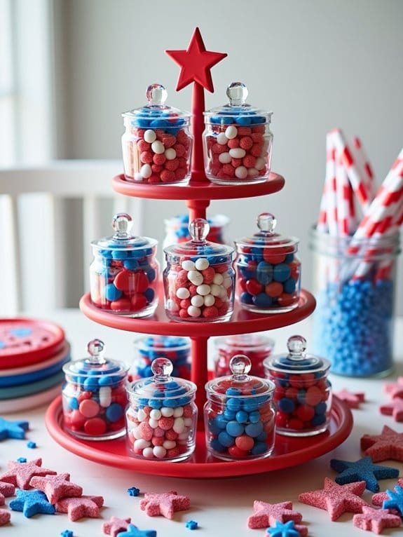 15 Creative 4th Of July Tiered Tray Decor Ideas 14 patriotic candy jar display