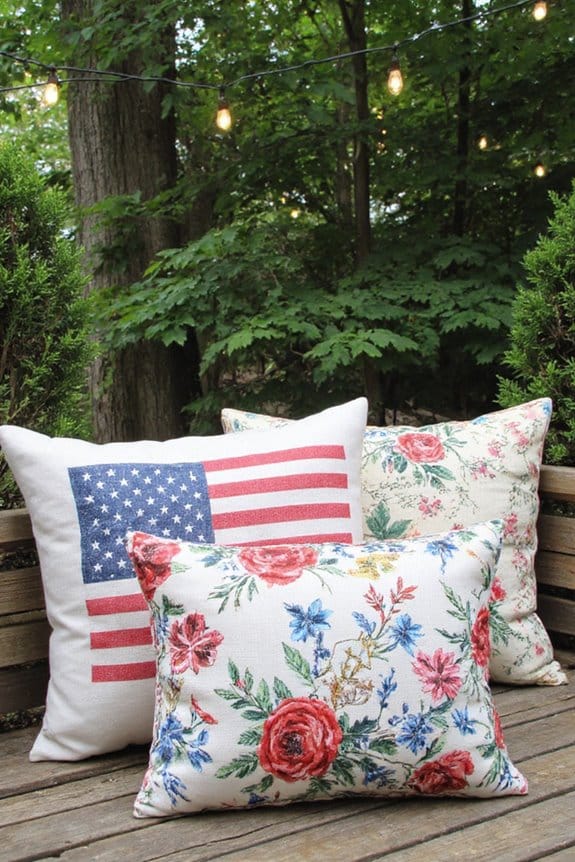 20 Cottagecore 4th of July Decor Ideas for a Whimsical Celebration 13 patriotic embroidered outdoor cushions