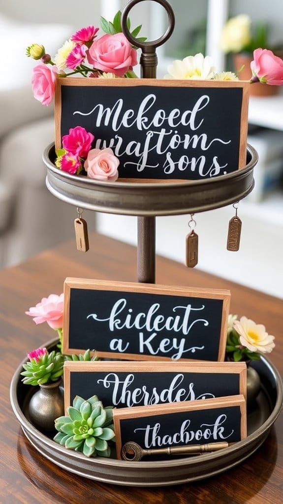 24 Unique Tiered Tray Decor Ideas Anyone Can Recreate 6 personalized whimsical chalkboard decor