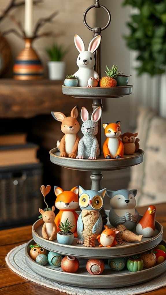 24 Unique Tiered Tray Decor Ideas Anyone Can Recreate 8 playful animal figurine arrangements