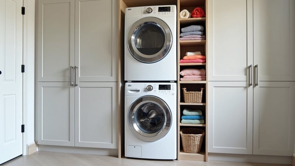 16 Smart Stacked Washer and Dryer Laundry Room Ideas That Maximize Space 7 pull out baskets for organization
