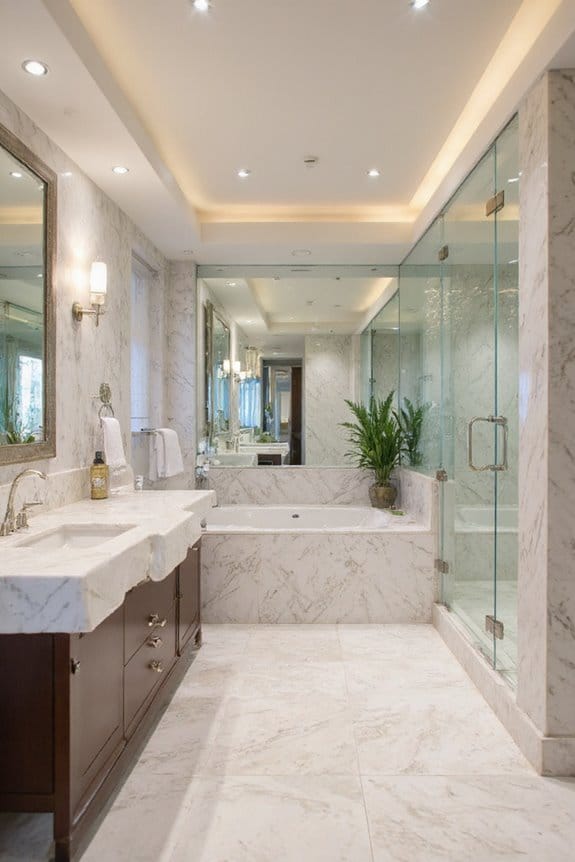 21 Elegant Luxury Bathroom Ideas for a Spa-Like Escape 17 reflective surfaces enhance space