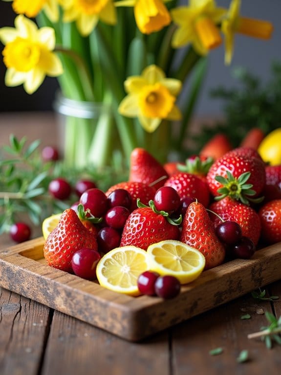 15 Beautiful Spring Table Centerpiece Ideas You Can Copy Today 6 rustic spring fruit flower display