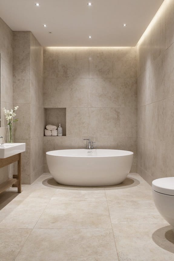 21 Elegant Luxury Bathroom Ideas for a Spa-Like Escape 10 seamless spacious tile design