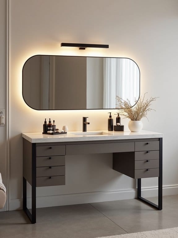 19 Gorgeous Makeup Vanity Ideas to Match Any Aesthetic 2 sleek neutral minimalist vanity
