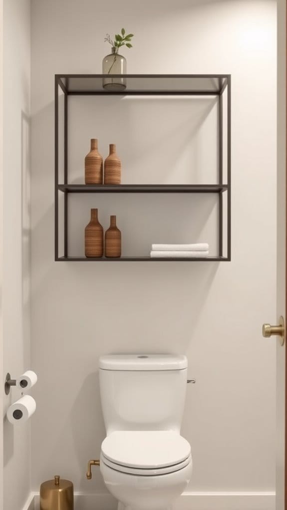 25 Gorgeous Above Toilet Decor Ideas You’ll Want to Steal 12 sleek open storage solution