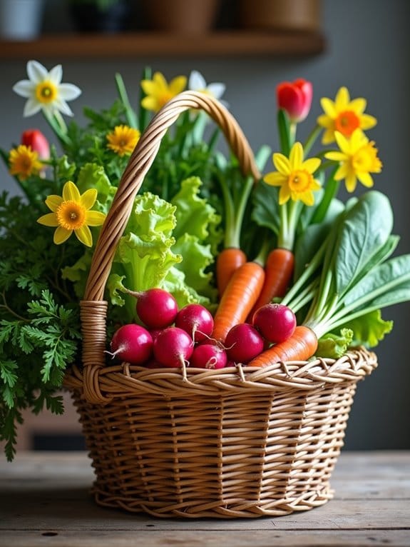 15 Beautiful Spring Table Centerpiece Ideas You Can Copy Today 14 spring vegetable flower basket