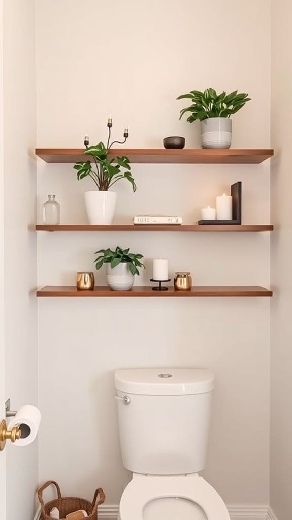 25 Gorgeous Above Toilet Decor Ideas You’ll Want to Steal 2 stylish bathroom shelf decor