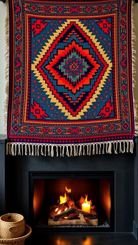 15 Stunning Above Fireplace Decor Ideas That Pop 14 textured colorful fabric art