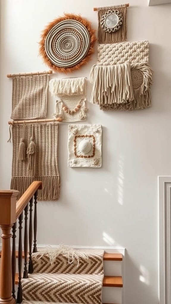 How to Style a Staircase Wall: 26 Inspiring Decor Ideas 14 textured textile wall art