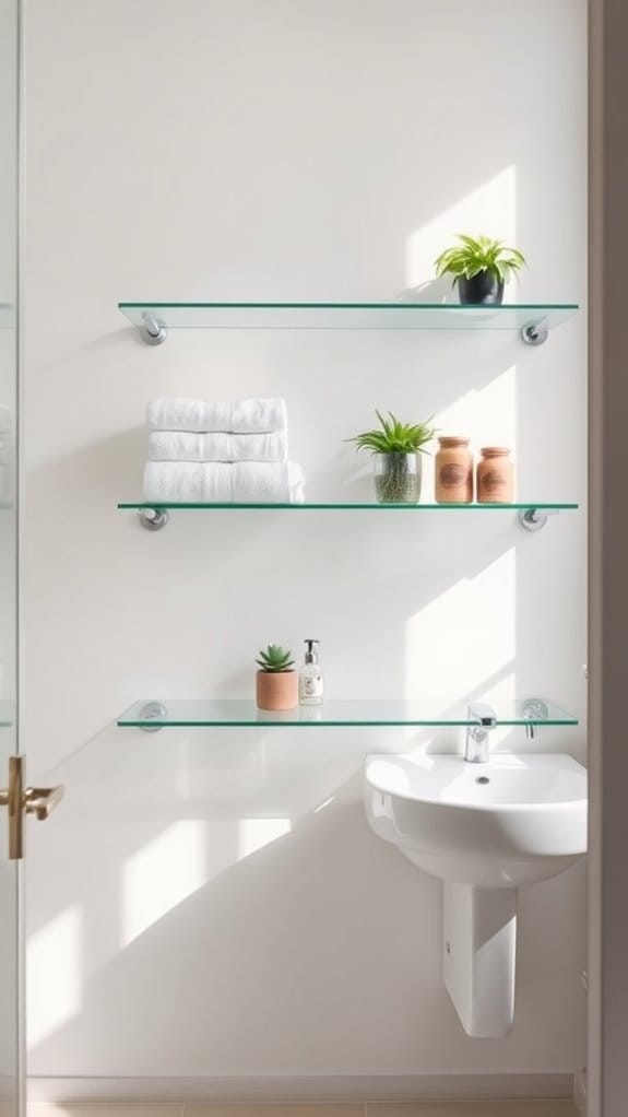 22 Neutral Bathroom Decor Ideas You’ll Want to Copy ASAP 14 transparent minimalist bathroom shelves