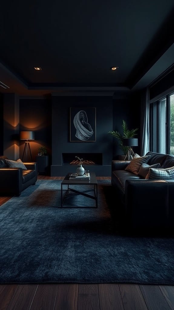 22 Dark and Moody Living Room Ideas You’ll Fall in Love With 18 use dark rug for sophistication