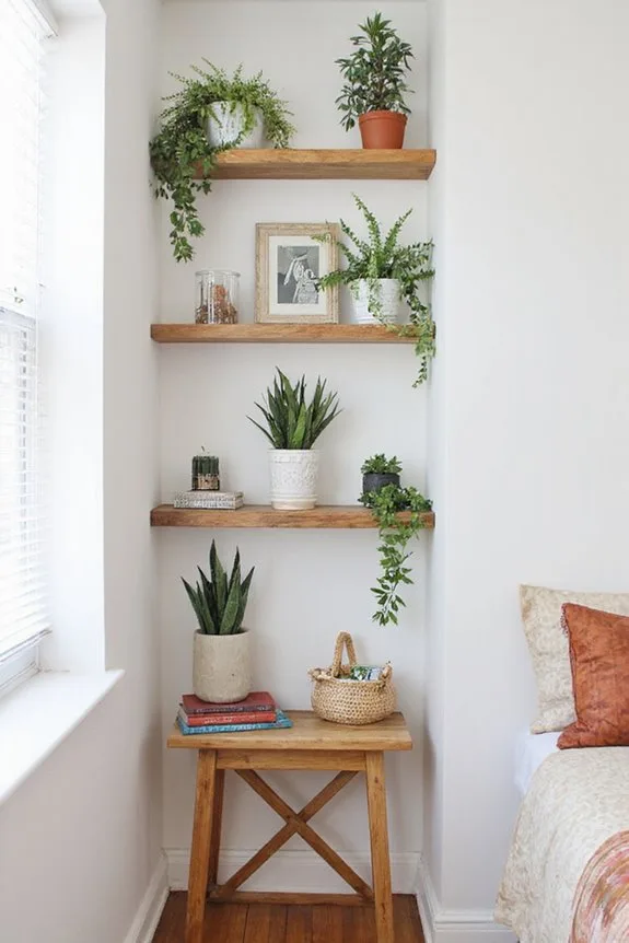 23 Small Bedroom Makeover Ideas With a Big Style Impact 4 vertical shelving maximizes space