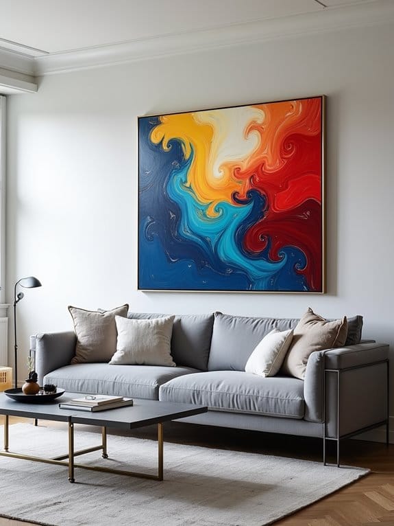 18 Eye-Catching Wall Decor Ideas to Style Above Your Couch 5 vibrant energetic abstract art