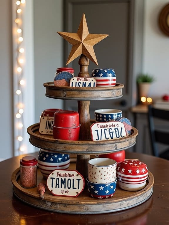 15 Creative 4th Of July Tiered Tray Decor Ideas 7 vintage patriotic tiered tray