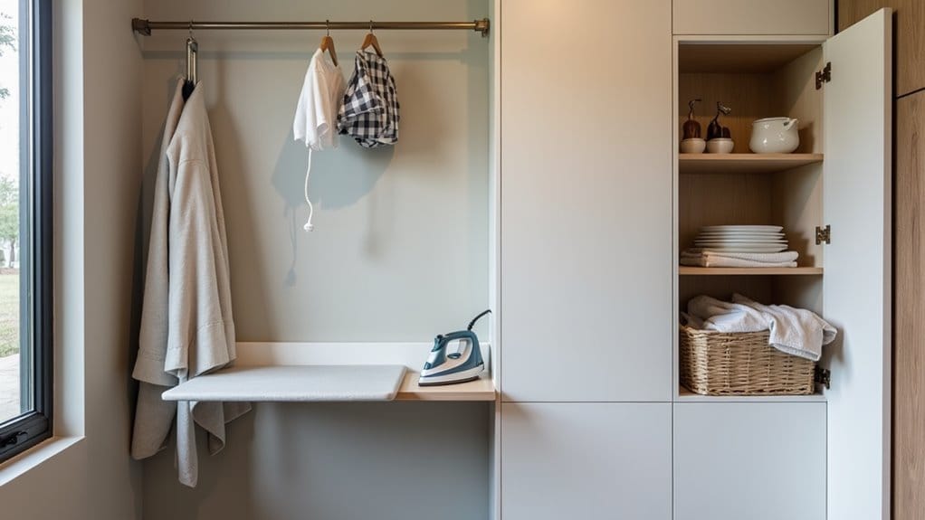 16 Smart Stacked Washer and Dryer Laundry Room Ideas That Maximize Space 11 wall mounted space saving ironing station