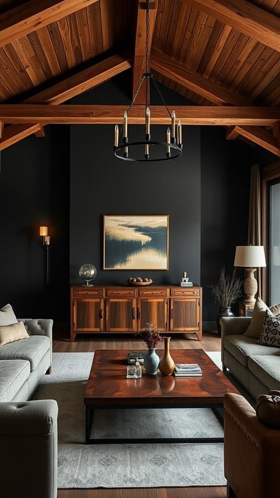 22 Dark and Moody Living Room Ideas You’ll Fall in Love With 5 warm wooden accents balance darkness