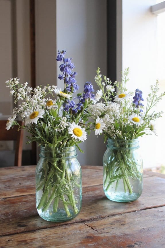 20 Cottagecore 4th of July Decor Ideas for a Whimsical Celebration 3 wildflower mason jar centerpieces