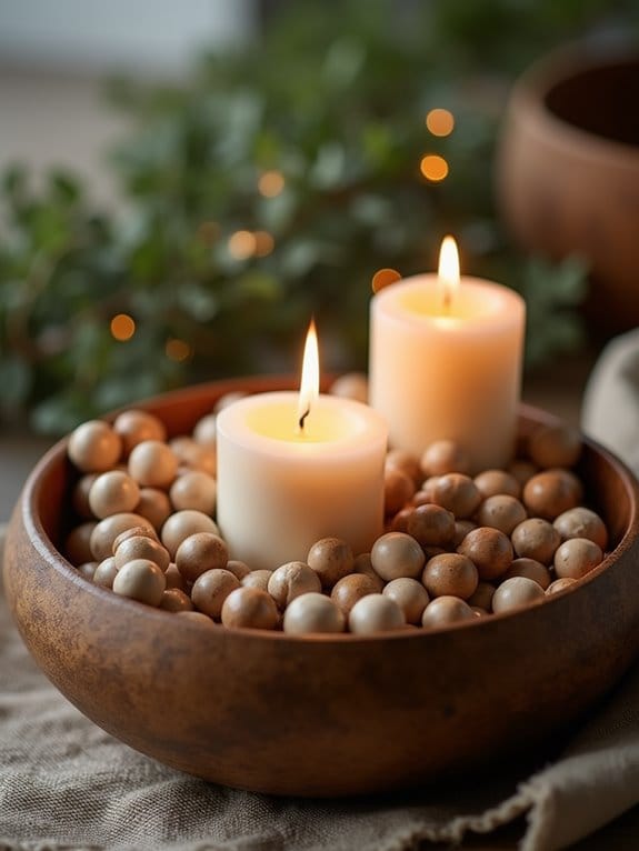 20 Simple Yet Stunning Dough Bowl Centerpiece Ideas to Try 6 wooden beads candle arrangement