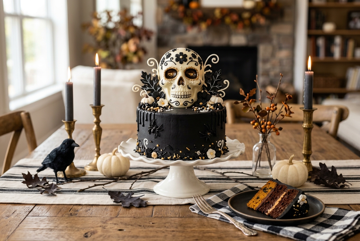 18 Quick Halloween Centerpiece Ideas You Can Make in Under an Hour 2 Halloween skull cake