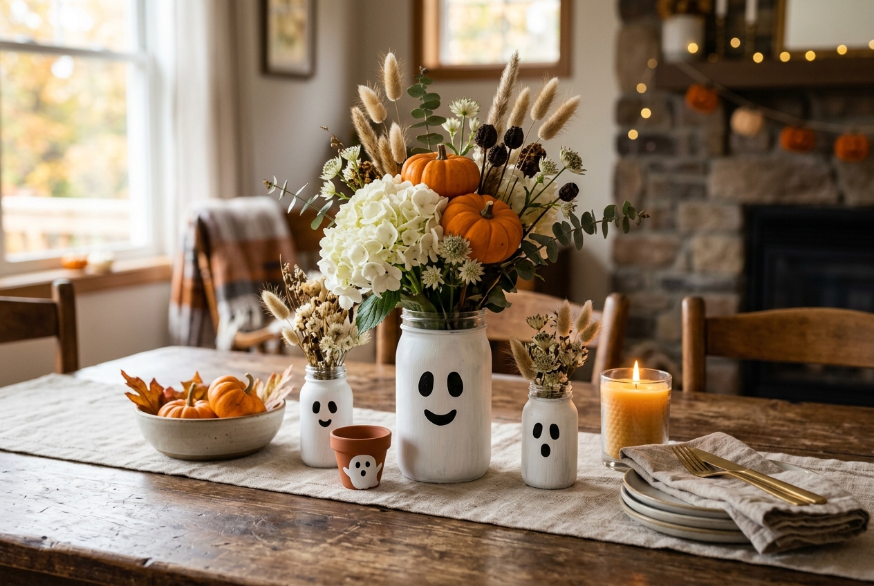 18 Quick Halloween Centerpiece Ideas You Can Make in Under an Hour 3 ghost vase centerpiece