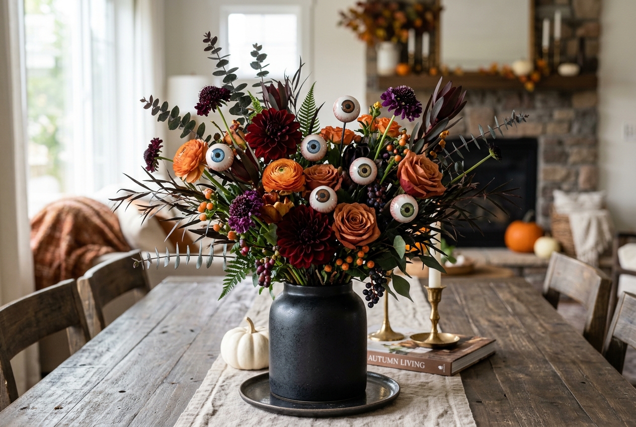 18 Quick Halloween Centerpiece Ideas You Can Make in Under an Hour 4 Halloween bouquet with eyeballs