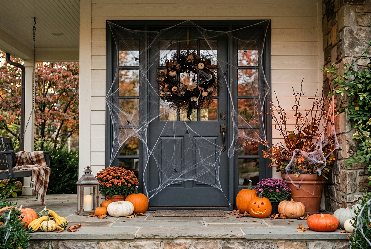 57 Top Outdoor Halloween Decoration Ideas for 2024 6 Front door decorated for Halloween