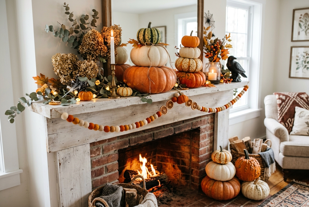 30 Stunning Halloween Mantel Ideas for a Spooky Look 8 halloween mantel ideas stack pumpkins
