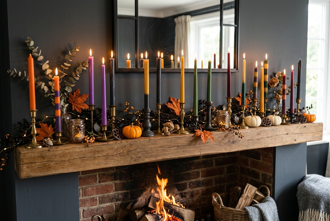 30 Stunning Halloween Mantel Ideas for a Spooky Look 10 halloween mantel ideas dyed candles