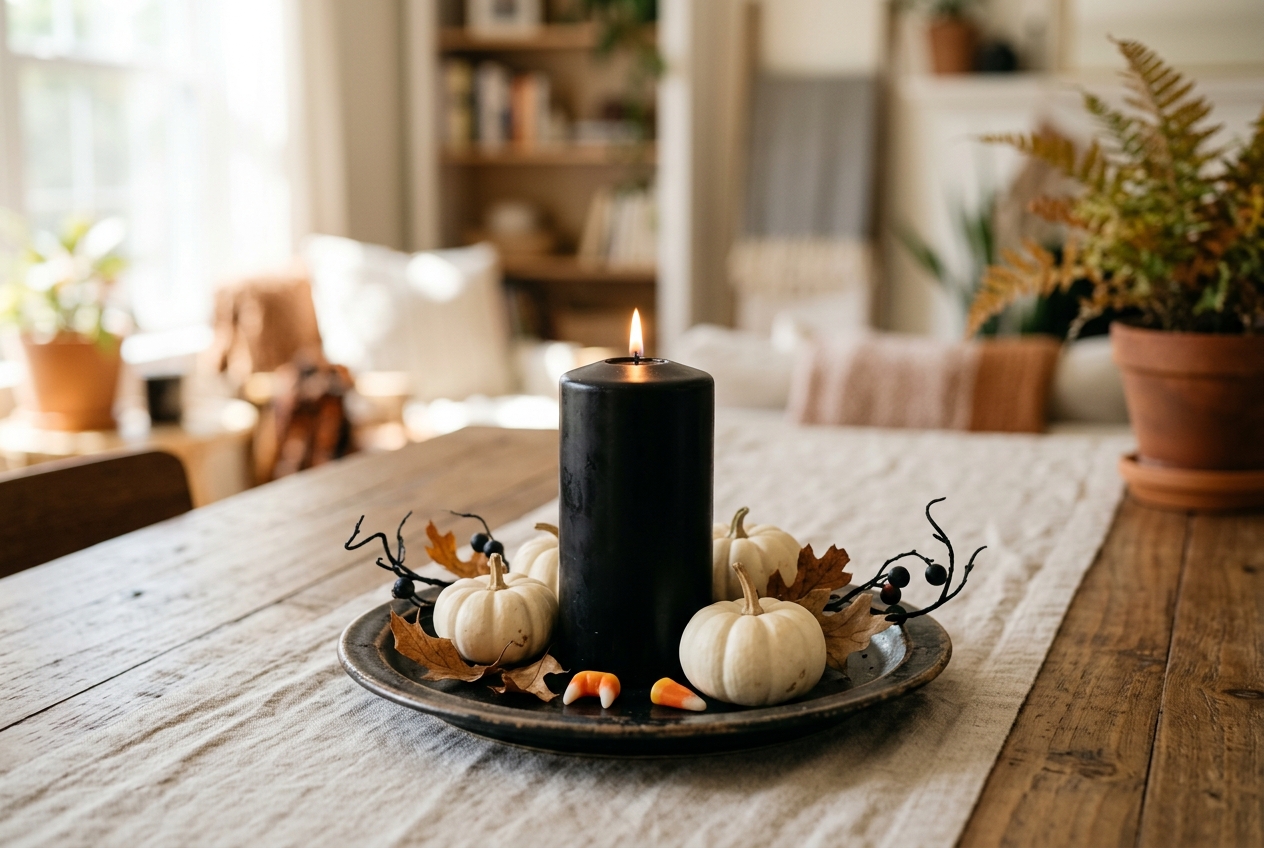 18 Quick Halloween Centerpiece Ideas You Can Make in Under an Hour 11 black candle Halloween centerpiece
