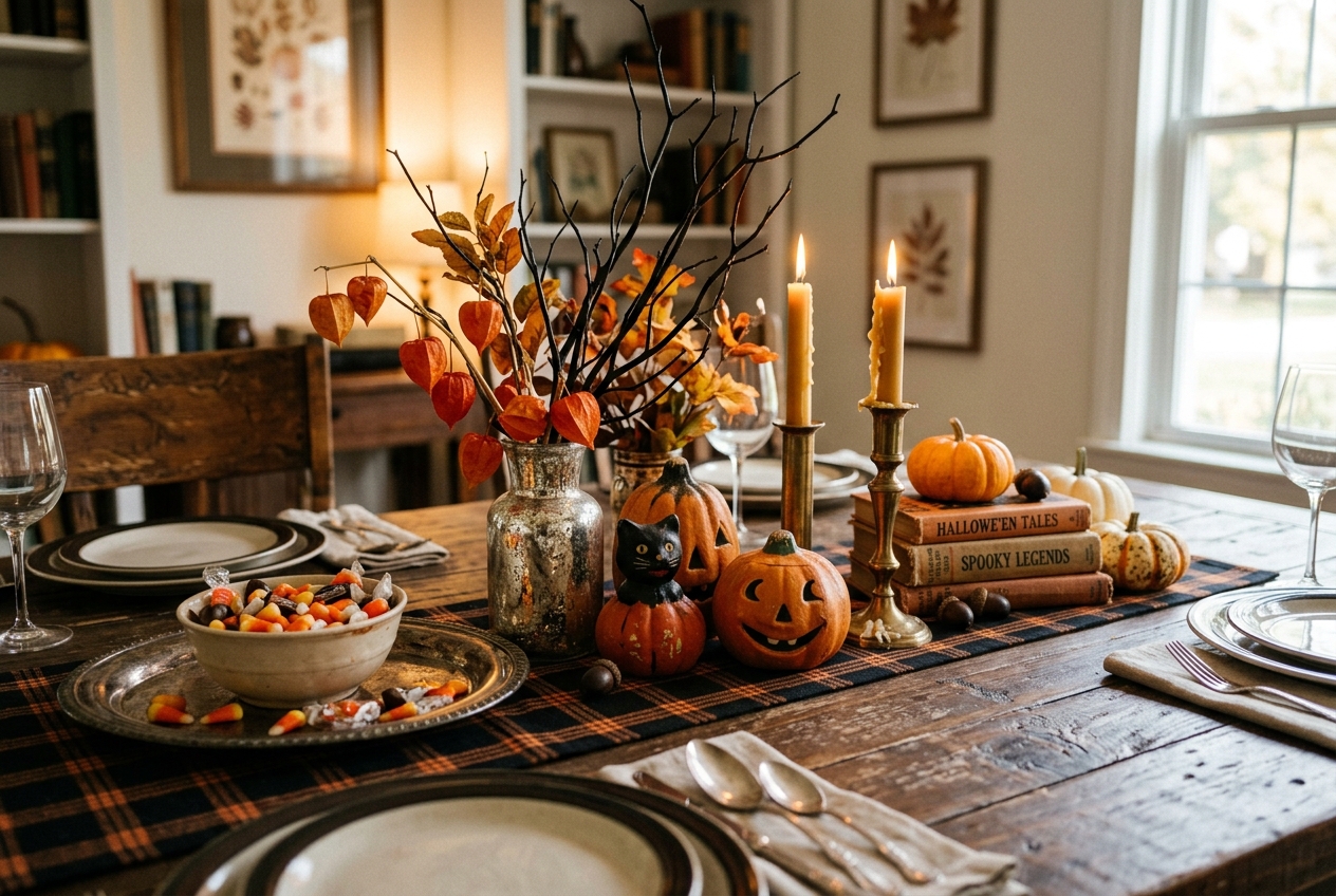 18 Quick Halloween Centerpiece Ideas You Can Make in Under an Hour 12 vintage Halloween table centerpiece