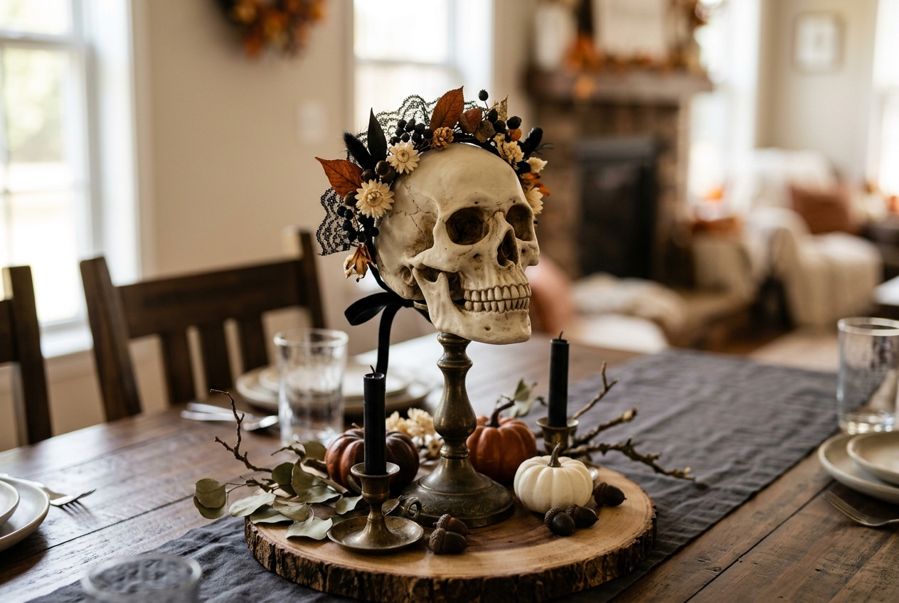 18 Quick Halloween Centerpiece Ideas You Can Make in Under an Hour 13 Halloween skull centerpiece