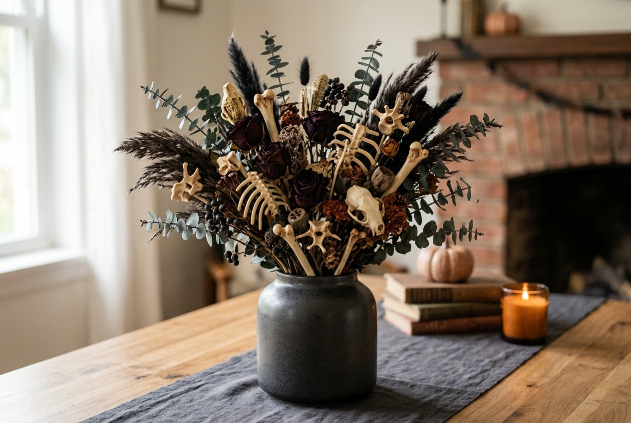18 Quick Halloween Centerpiece Ideas You Can Make in Under an Hour 14 bouquet with bones