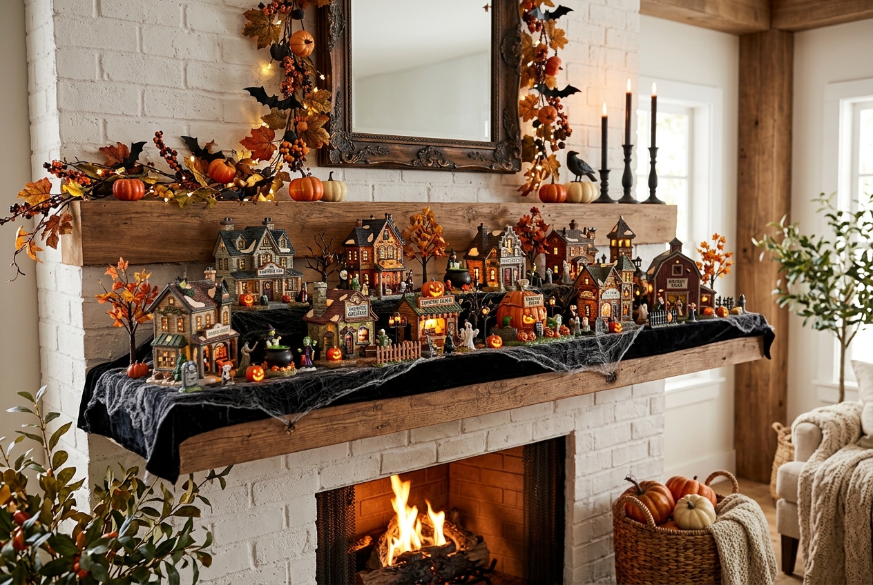 30 Stunning Halloween Mantel Ideas for a Spooky Look 14 halloween mantel ideas halloween village