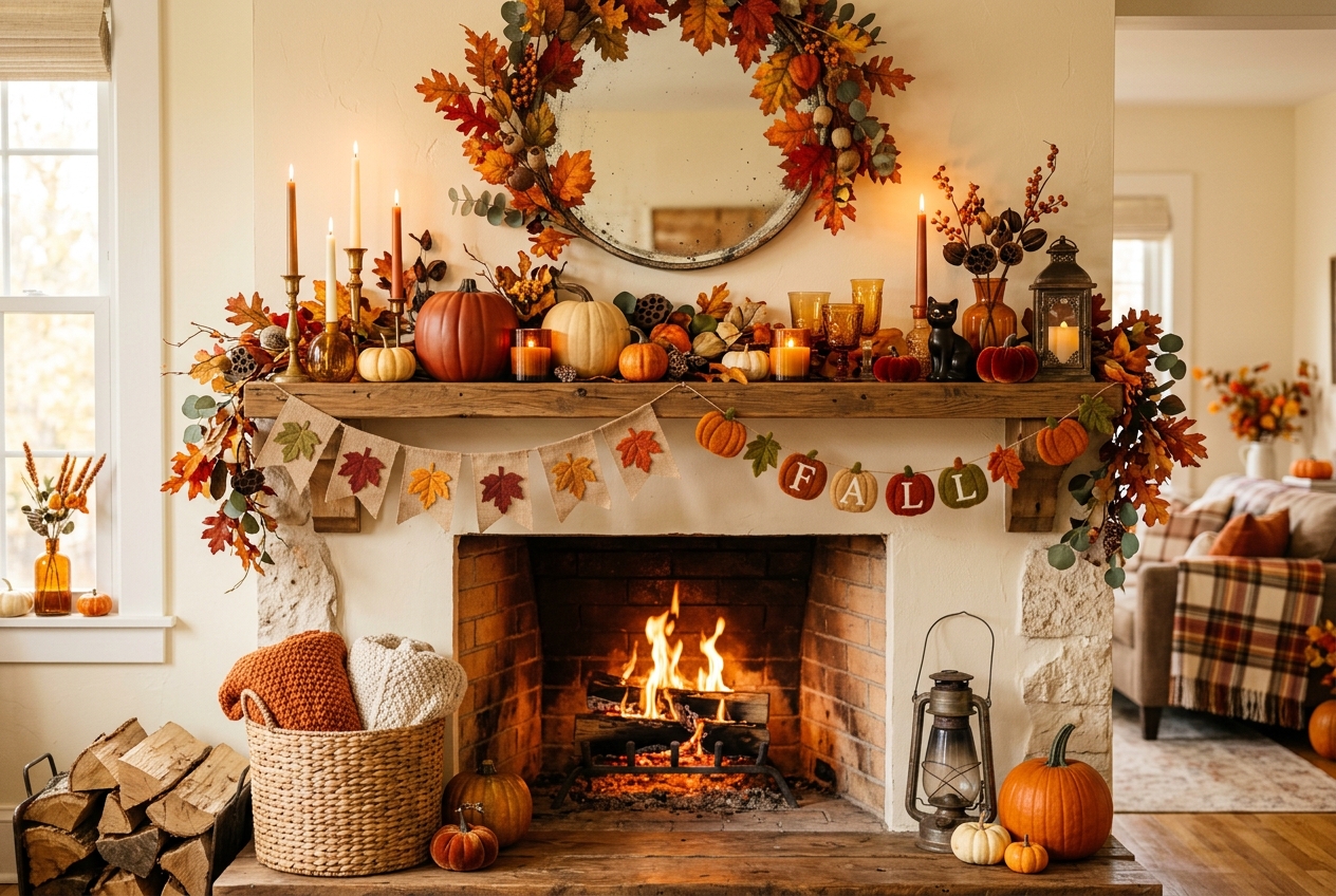 30 Stunning Halloween Mantel Ideas for a Spooky Look 15 halloween mantel ideas warm colors