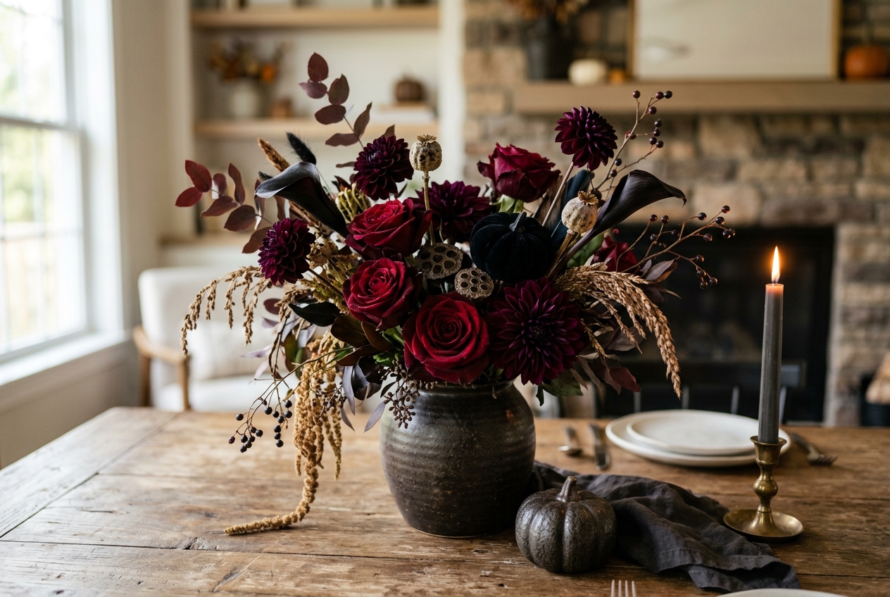 18 Quick Halloween Centerpiece Ideas You Can Make in Under an Hour 17 moody florals for Halloween