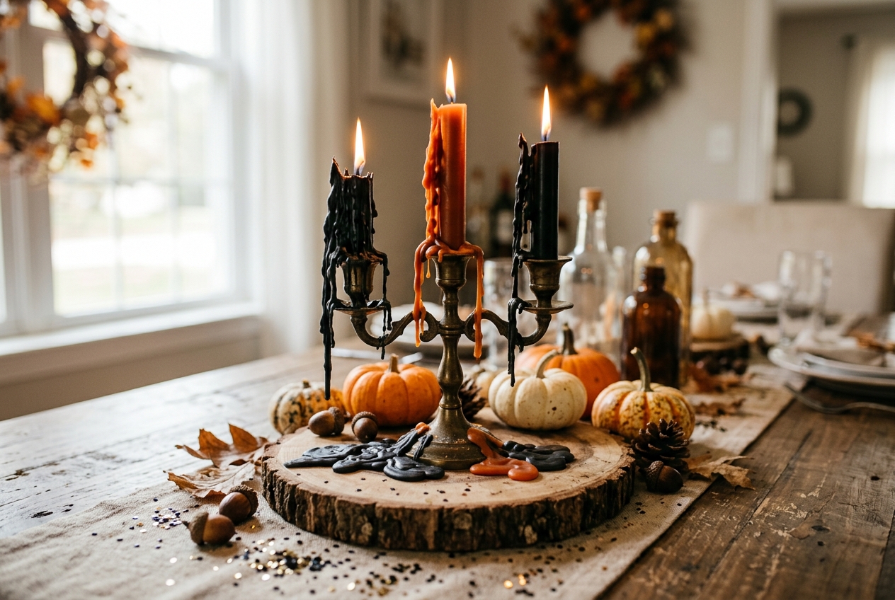 18 Quick Halloween Centerpiece Ideas You Can Make in Under an Hour 18 melting candles Halloween centerpiece